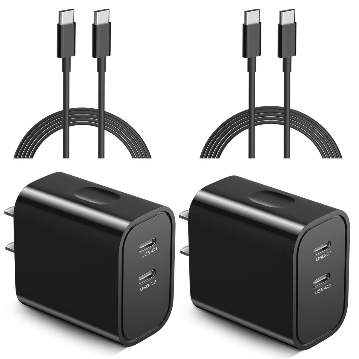  Costyle HNT-PD205 20W dual USB-C wall charger 2-pack with 6ft cables, black — product photo