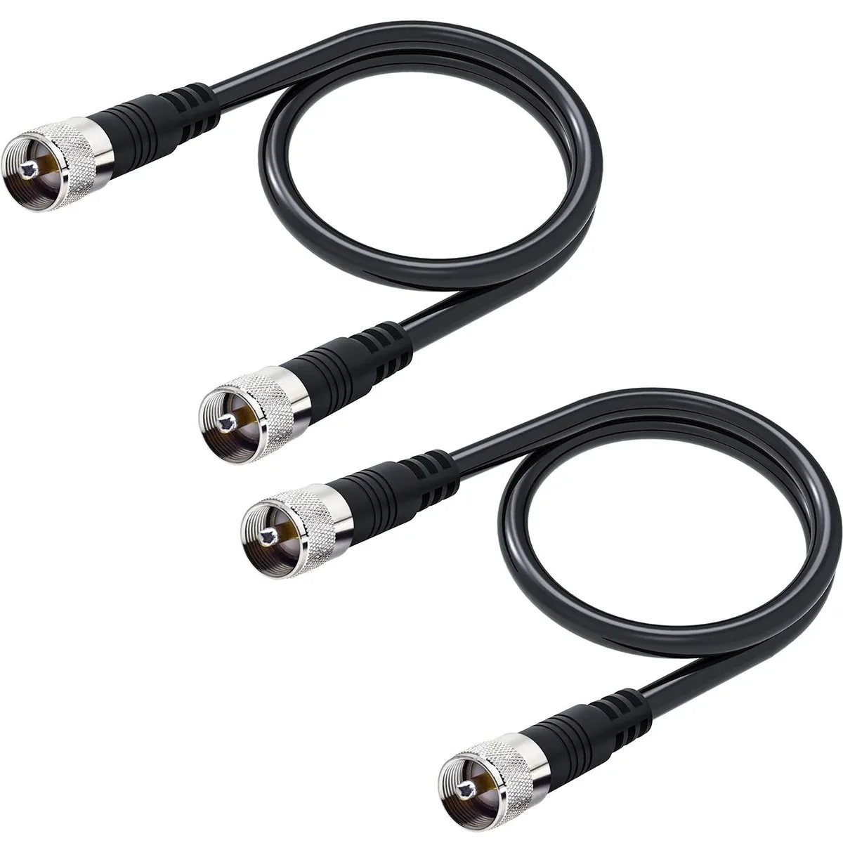 Two RG8X coaxial jumper cables with nickel-plated PL-259 male connectors