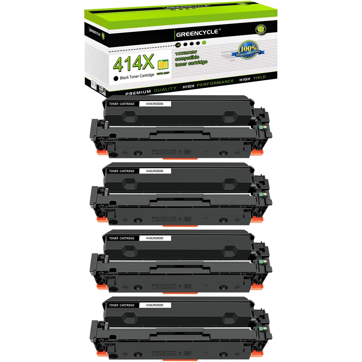 GREENCYCLE GREENCYCLE 414X W2020X Black Toner Cartridge 4 Pack 7500 Pages — product photo