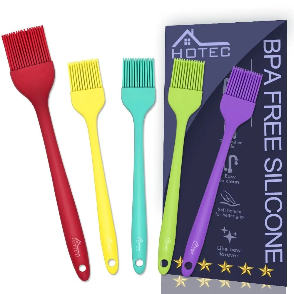 Five multicolour silicone basting brushes one large four small