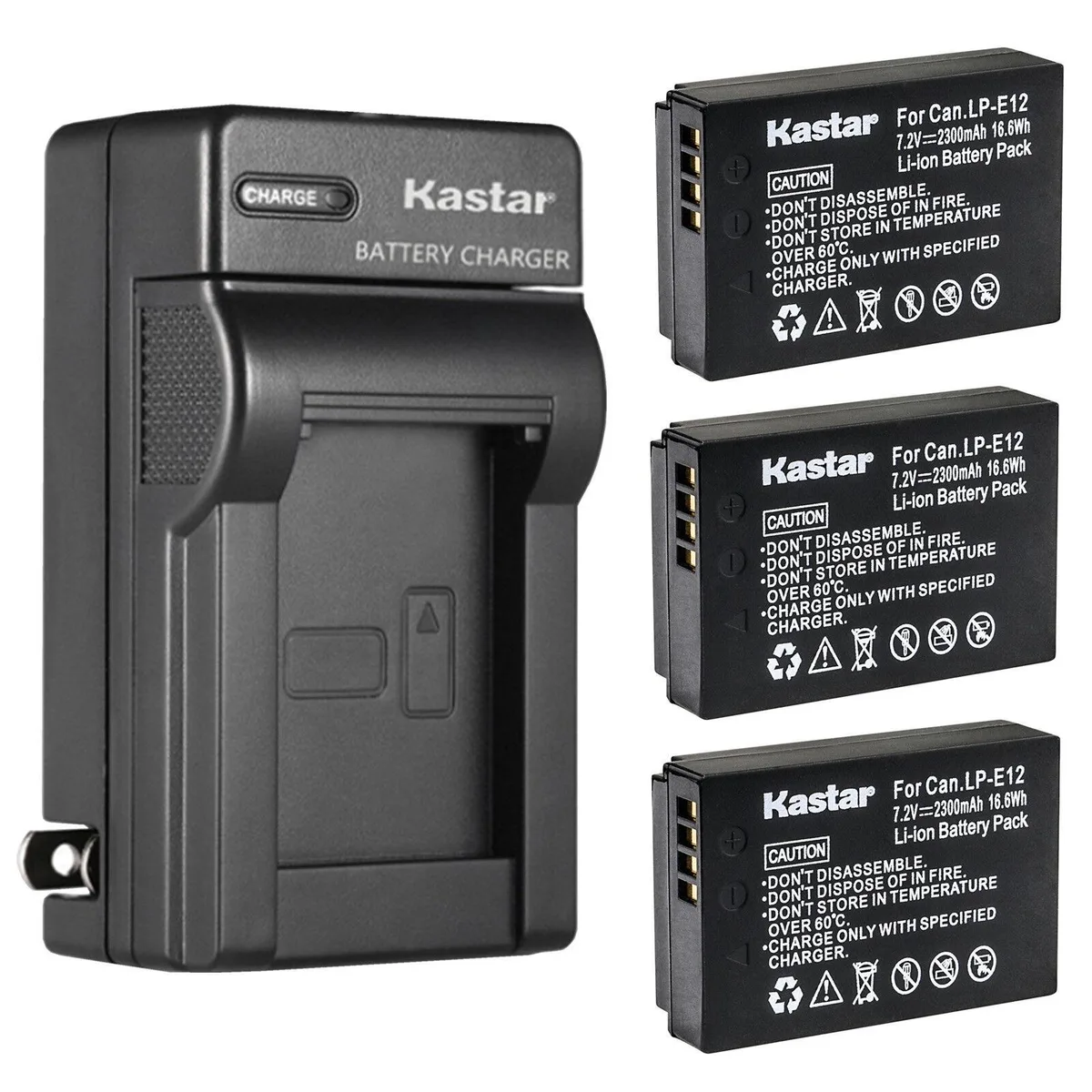 Kastar Kastar 3-Pack LP-E12 Battery &amp; AC Wall Charger — product photo