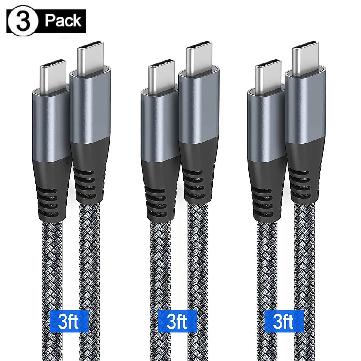 AUTYUE AUTYUE USB C to USB C Cable 60W 3.3ft 3-Pack Gray — product photo