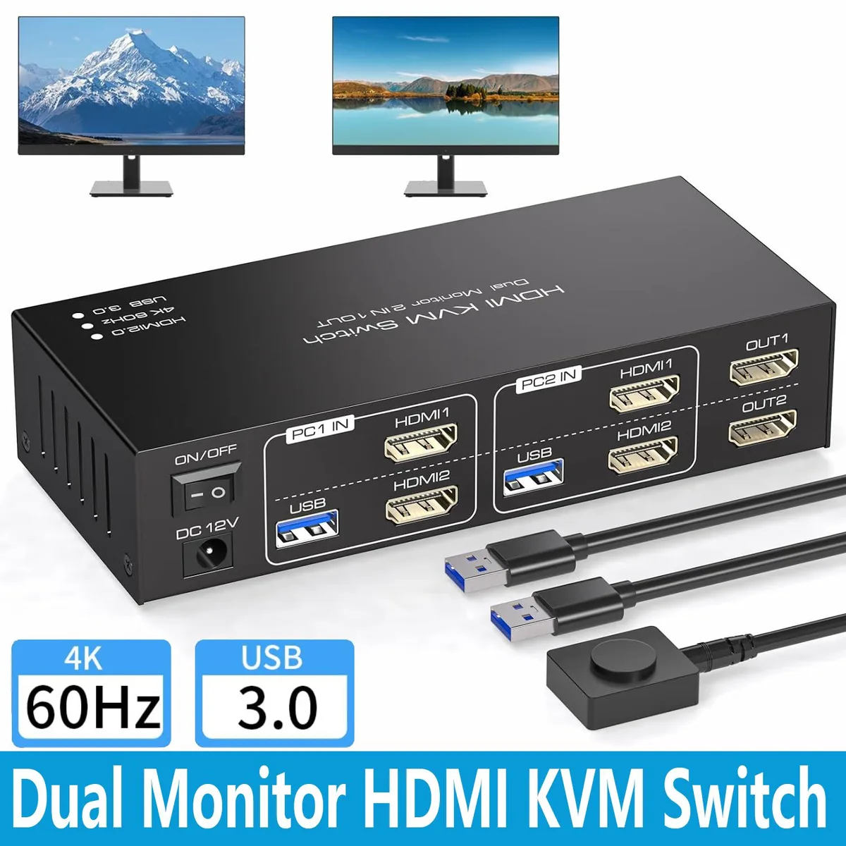 IHDAPP IHDAPP Dual Monitor HDMI KVM Switch 2×2 4K 60Hz USB 3.0 — product photo