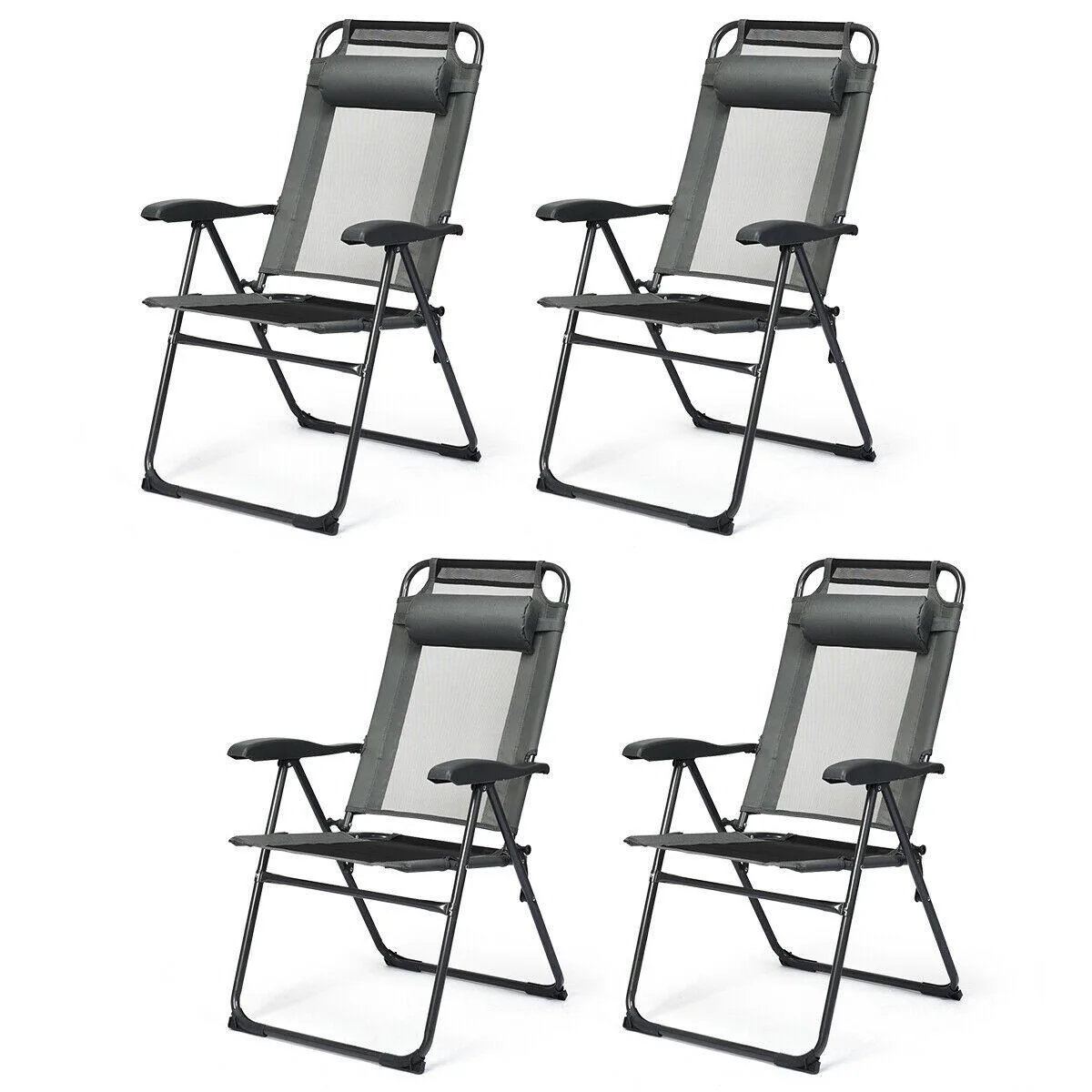 SlickBlue SlickBlue 4-Piece Grey Adjustable Reclining Folding Chairs with Headrest — product photo