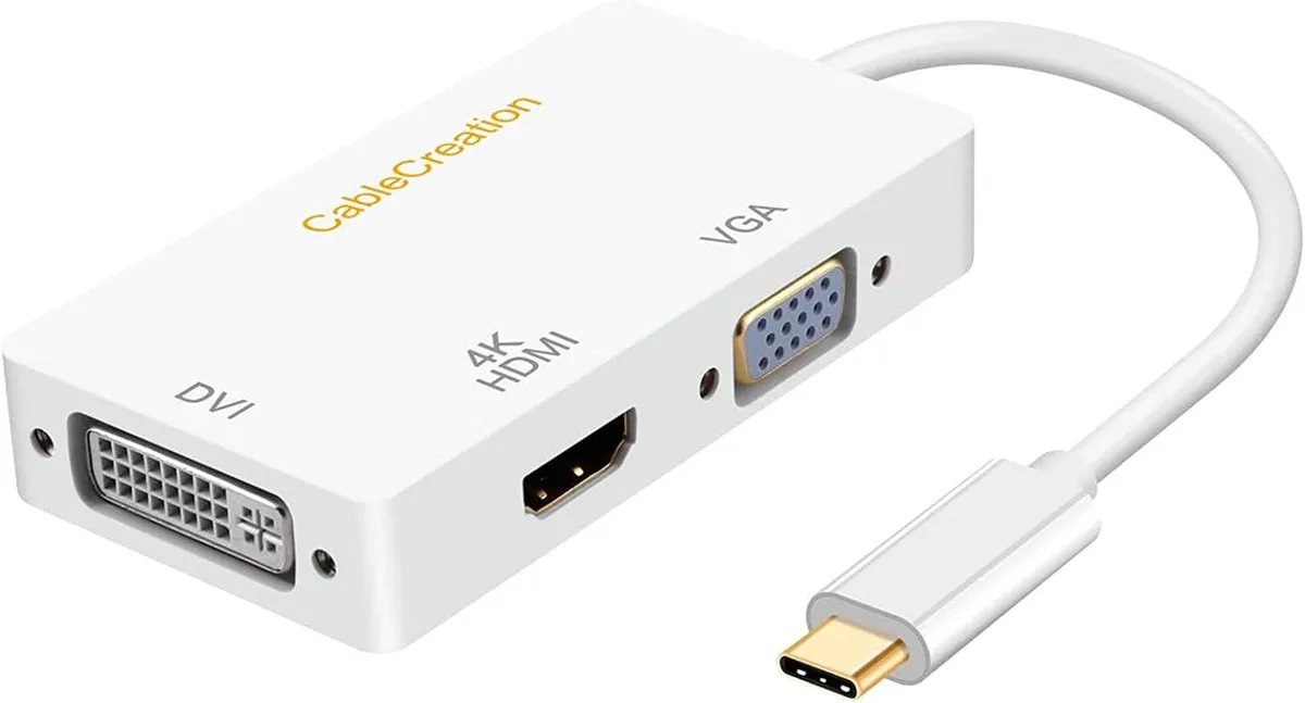 CableCreation CableCreation USB-C to HDMI VGA DVI Adapter White — product photo