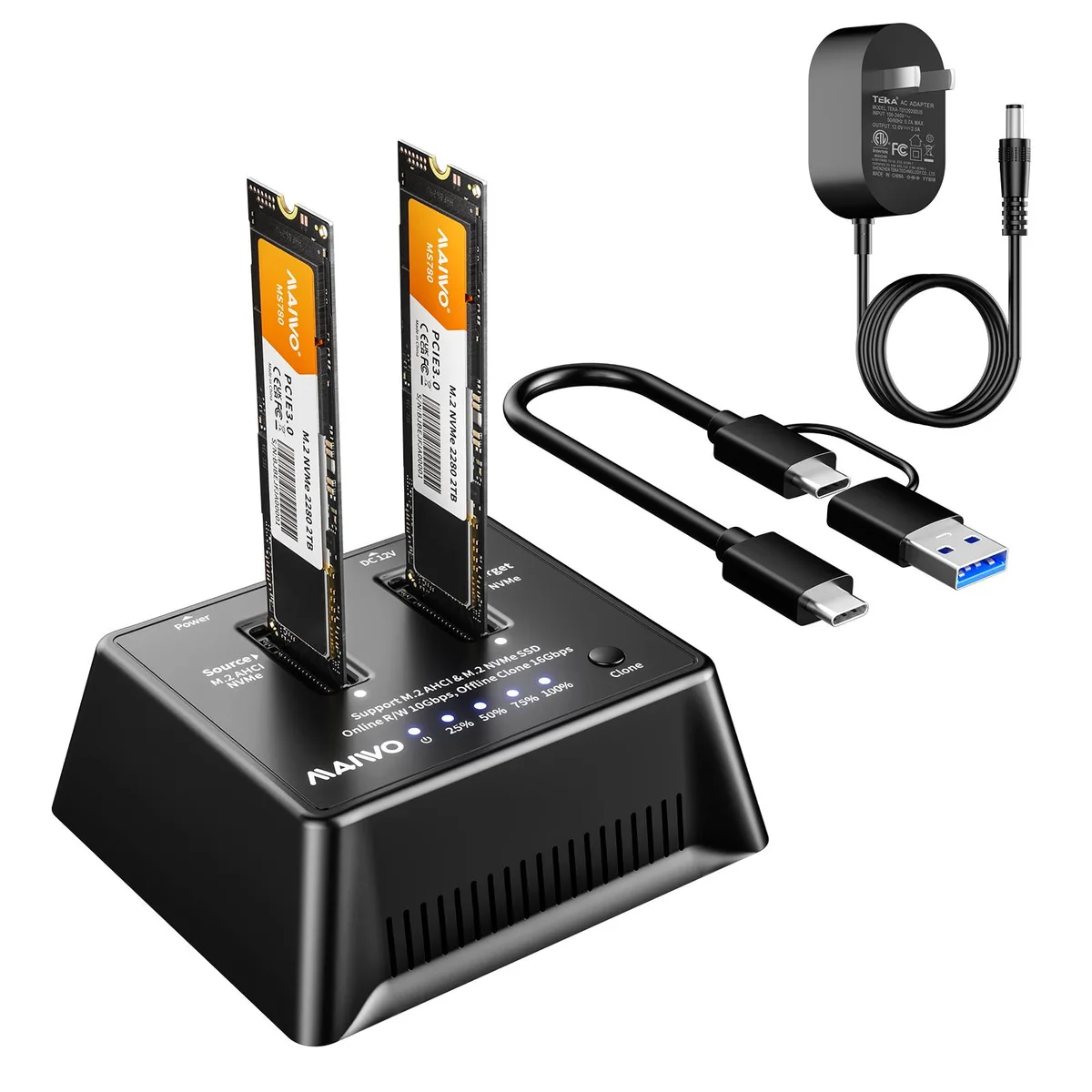 MAIWO MAIWO Dual M.2 NVMe Cloner 10Gbps USB 3.2 Gen 2 Drive Enclosure — product photo