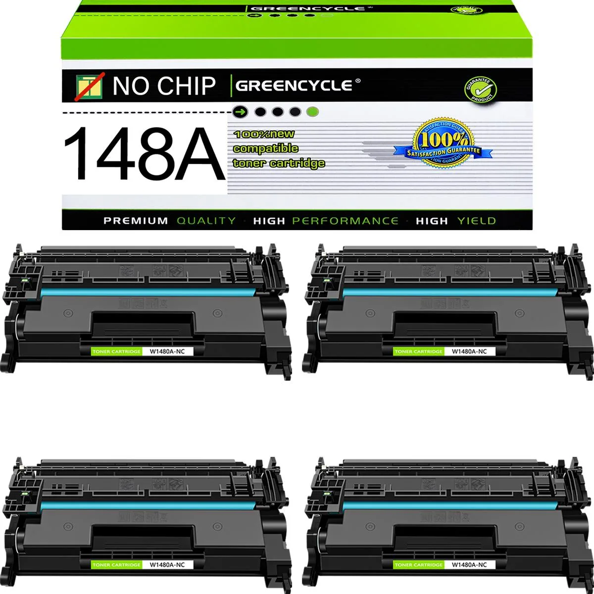 GREENCYCLE GREENCYCLE W1480A-NC No Chip Black Toner Cartridge 4 Pack 2900 Pages — product photo
