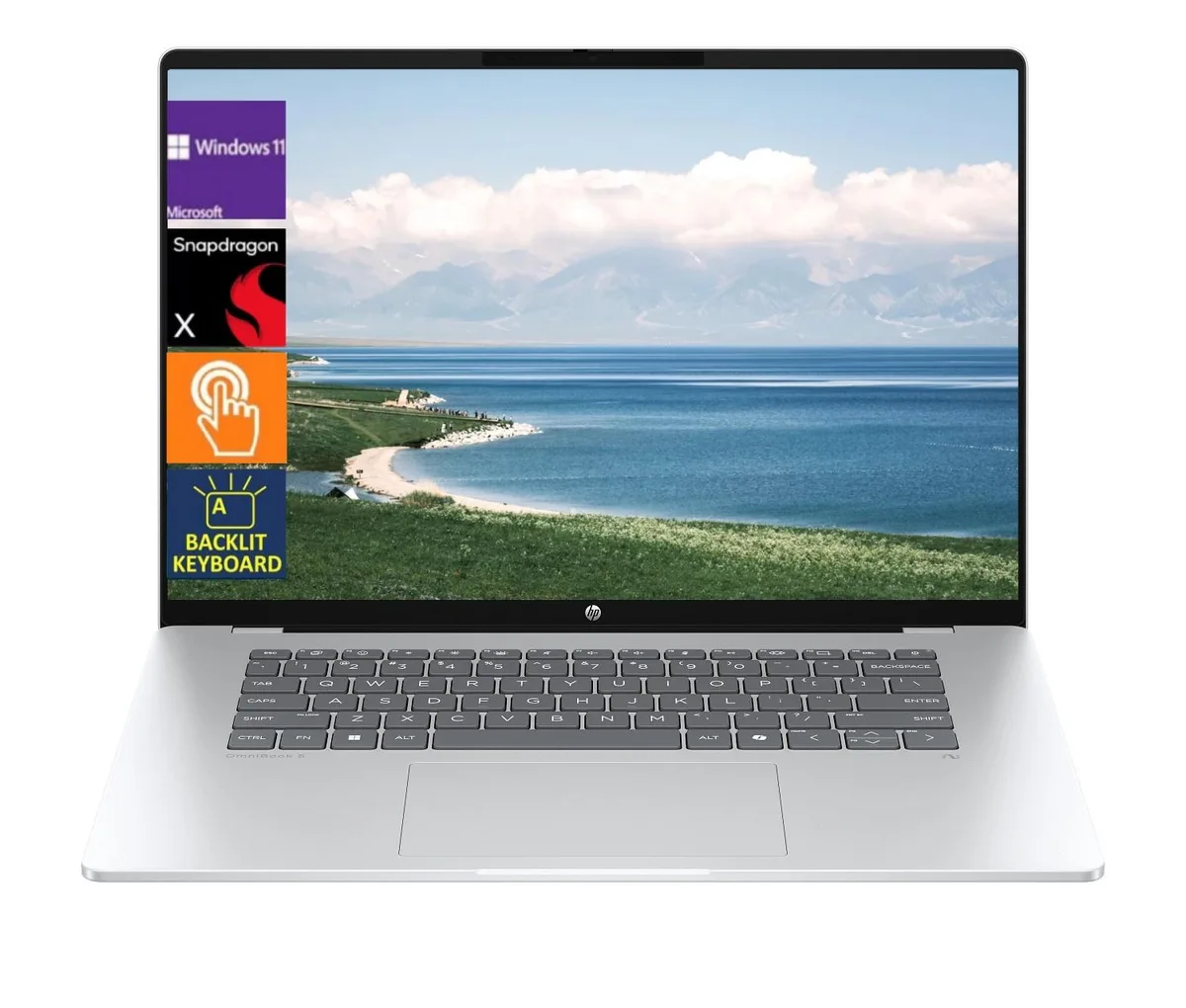 HP HP OmniBook 5 16-fb0037nr laptop 16 2K OLED touch Snapdragon X Plus 32GB 2TB Win 11 Pro — product photo