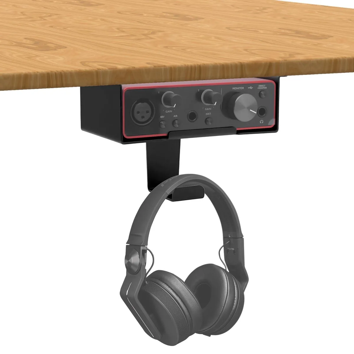 FSNIWEKO Under Desk Mount for Focusrite Scarlett Solo 3rd/4th Gen with Headphone Hanger, Black — product photo
