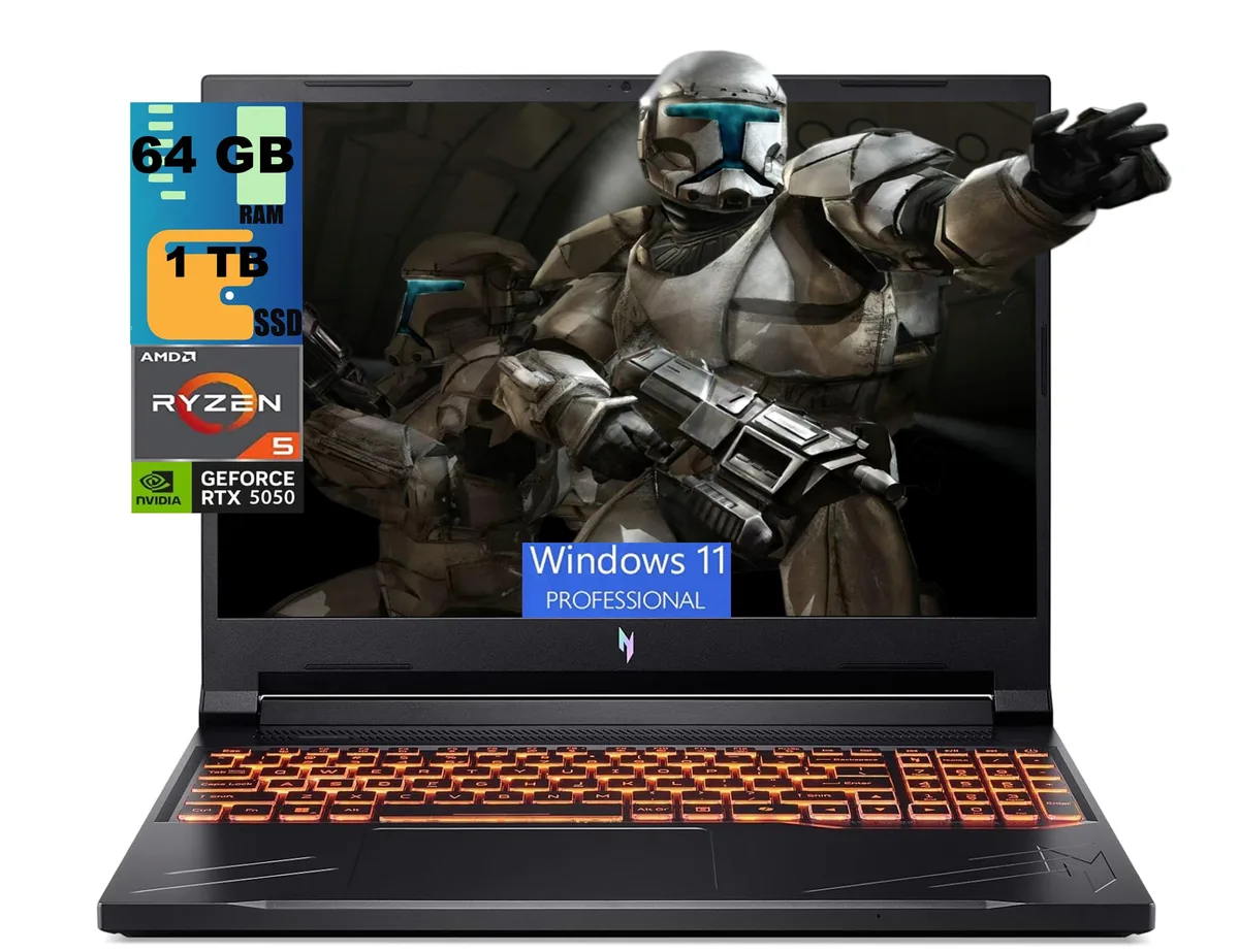 Acer America Acer Nitro V 16 AI gaming laptop Ryzen 5 240 RTX 5050 64GB 1TB — product photo