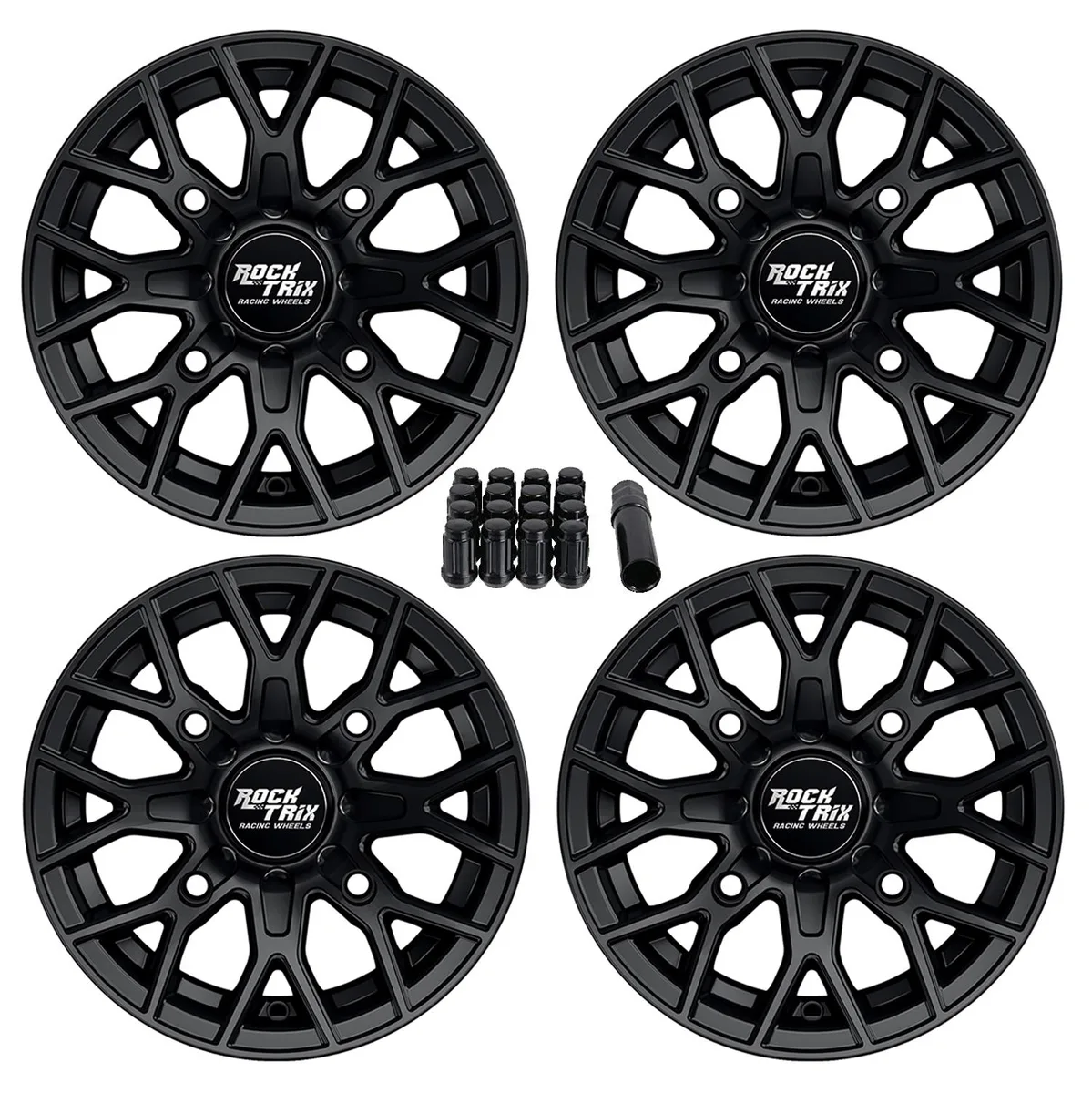 RockTrix RockTrix RT104 14x7 ATV Wheel 4x137 5+2 Offset Black Set of 4 — product photo