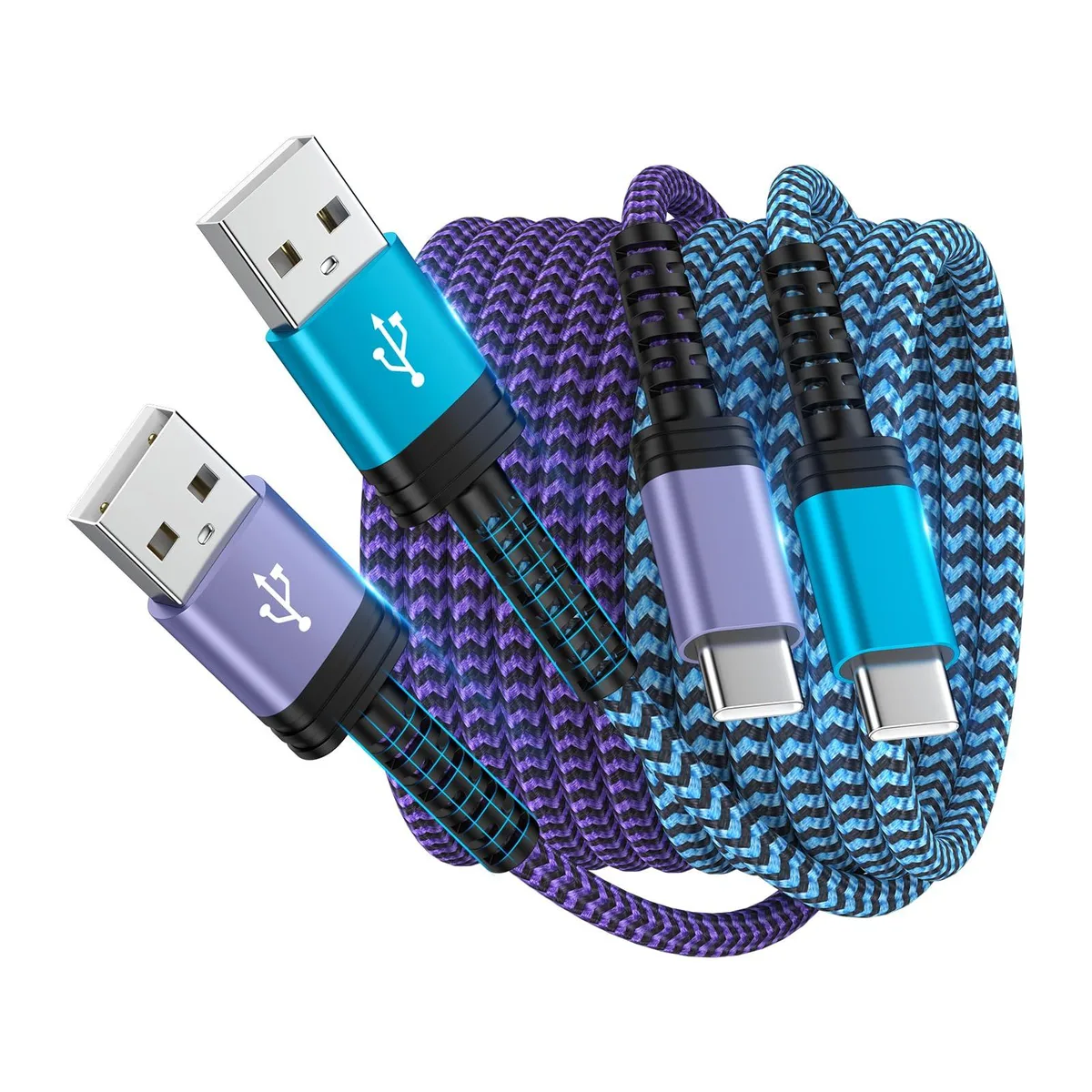  iHoto USB A to USB C Cable 3.1A 10FT Nylon Braided Blue Purple — product photo