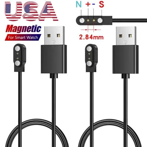 GE 2-Pin Magnetic USB Smart Watch Charger 2.84mm 2-Pack 0.8m Black — product photo