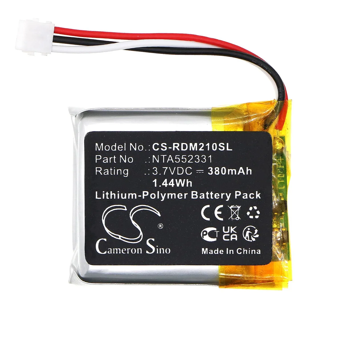 Cameron &amp; Co Cameron &amp; Co standard battery NTA552331 3.80V 380mAh 1.44Wh — product photo