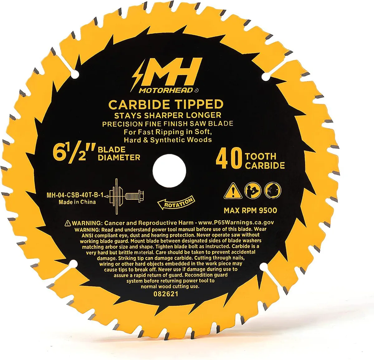 Silver 6-1/2 inch circular saw blade with 40 tungsten carbide teeth and thin kerf design