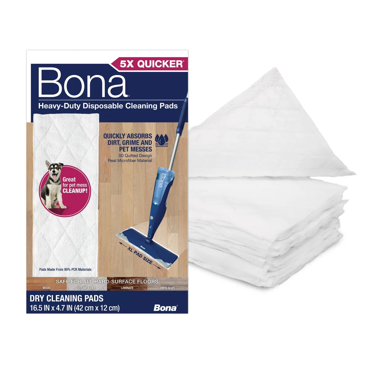 White rectangular microfiber cleaning pads in a pack of 18