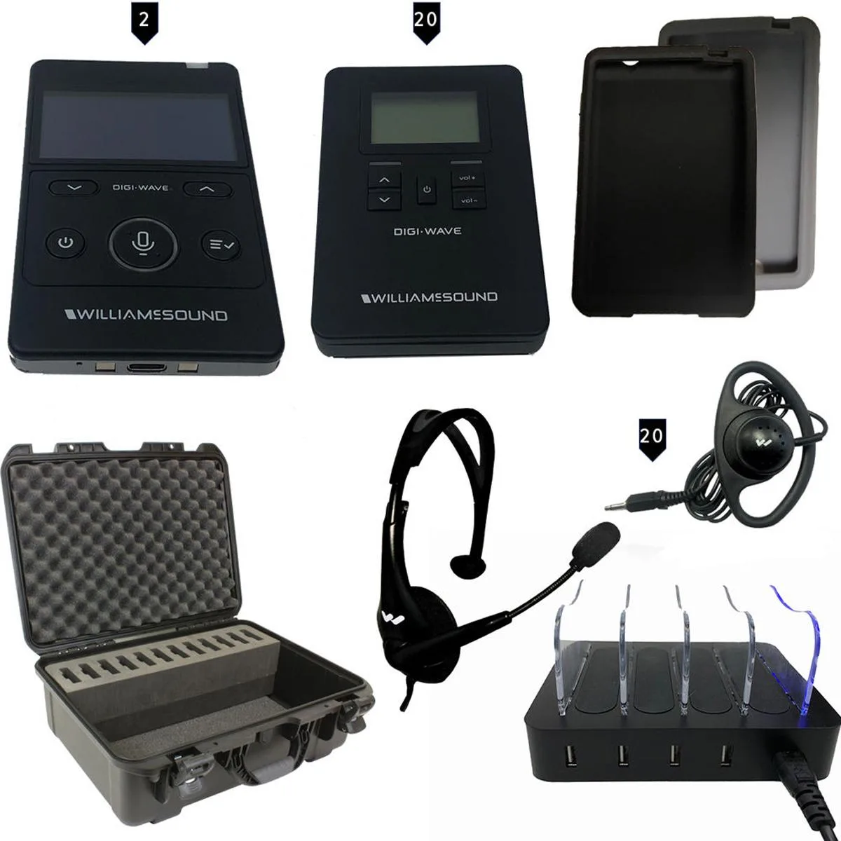 WILLIAMS SOUND WILLIAMS SOUND Digi-Wave INT 3 400 Interpretation System supply with 2x MIC 144 Headset Mic — product photo