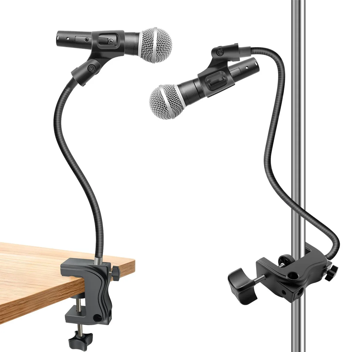  KBVASOTZ Microphone Stand 20" Flexible Gooseneck Desktop 3/8" to 5/8" Adapter 360 Adjustable Black — product photo
