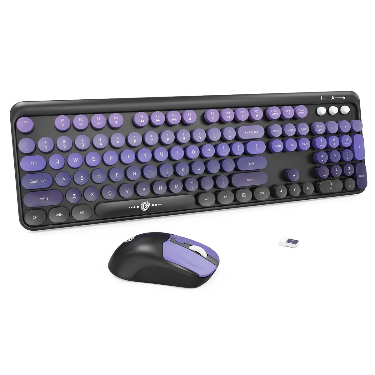 Letton Headsets Letton Headsets Purple Wireless Keyboard and Mouse Combo, Retro Round Key Typewriter Style, 2 in 1 accessory — product photo