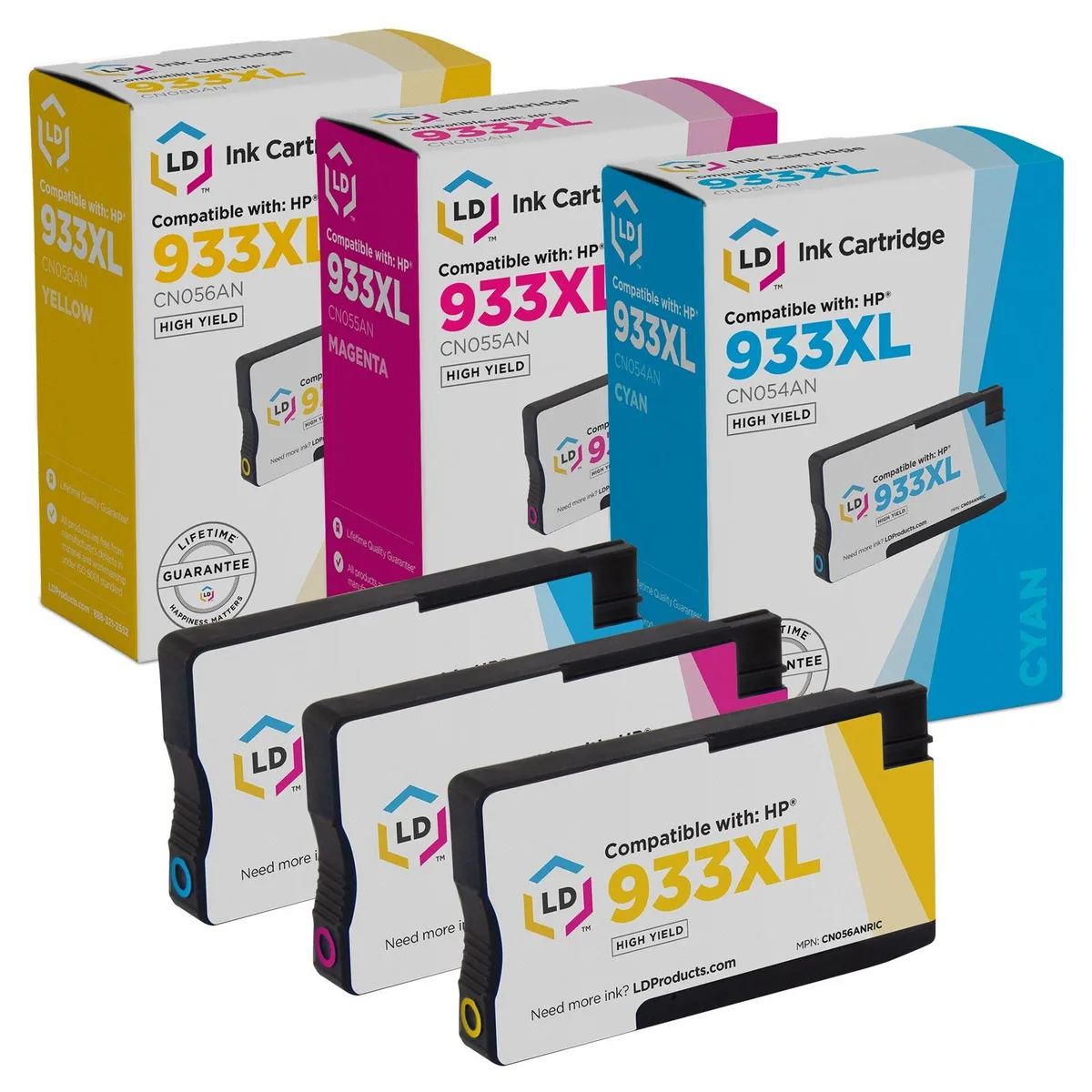 LD Products LD Products Remanufactured HP 933XL High Yield 3-Pack Cyan Magenta Yellow — product photo