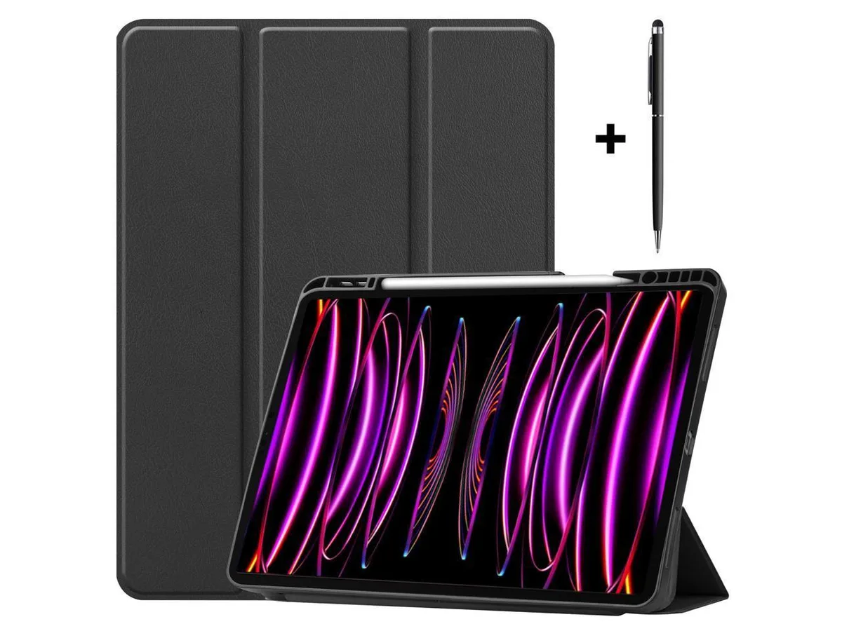 Black protective case for 12.9 inch iPad Pro with pencil holder and fold stand