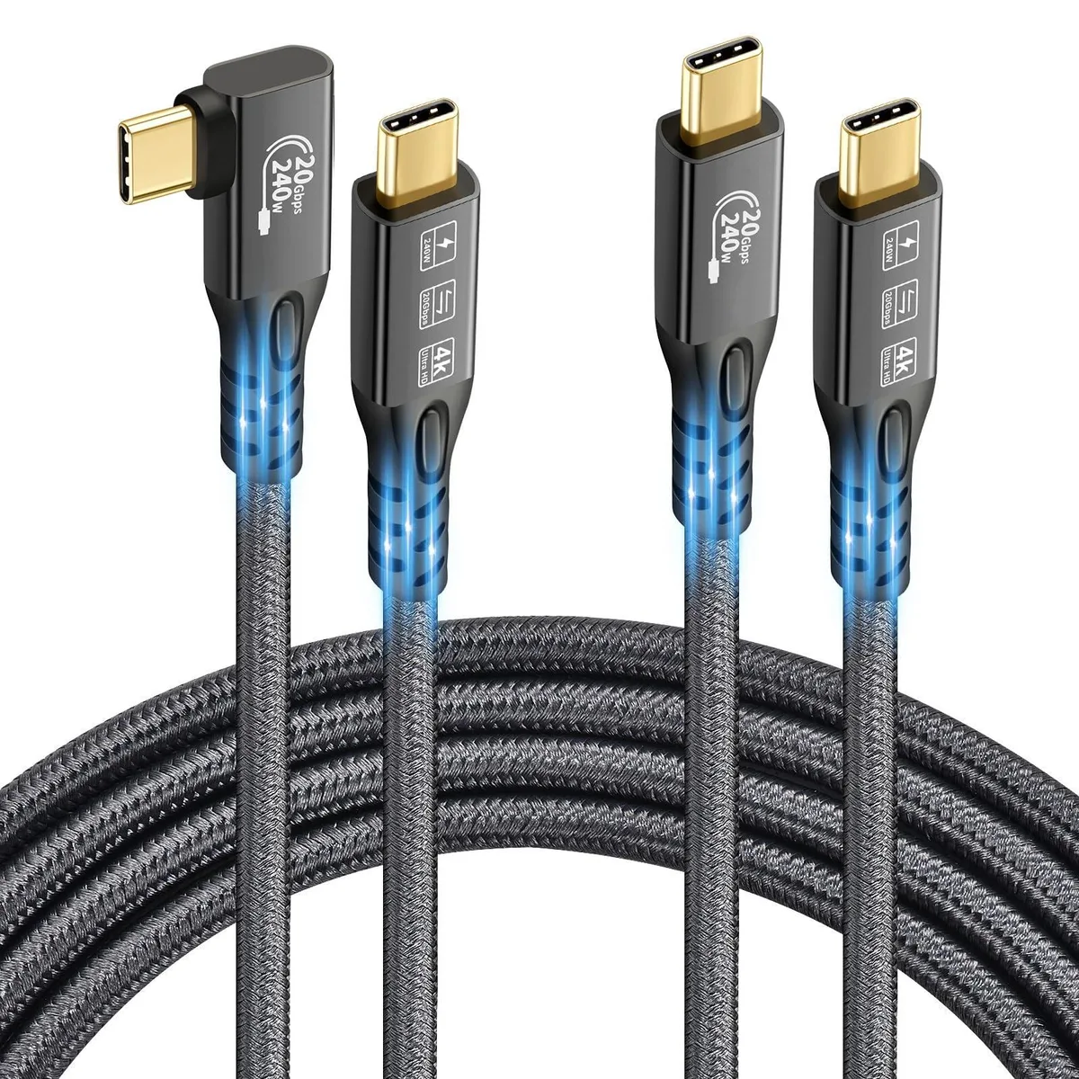 Two short USB-C cables with gold-plated metal connectors, 0.5 m each