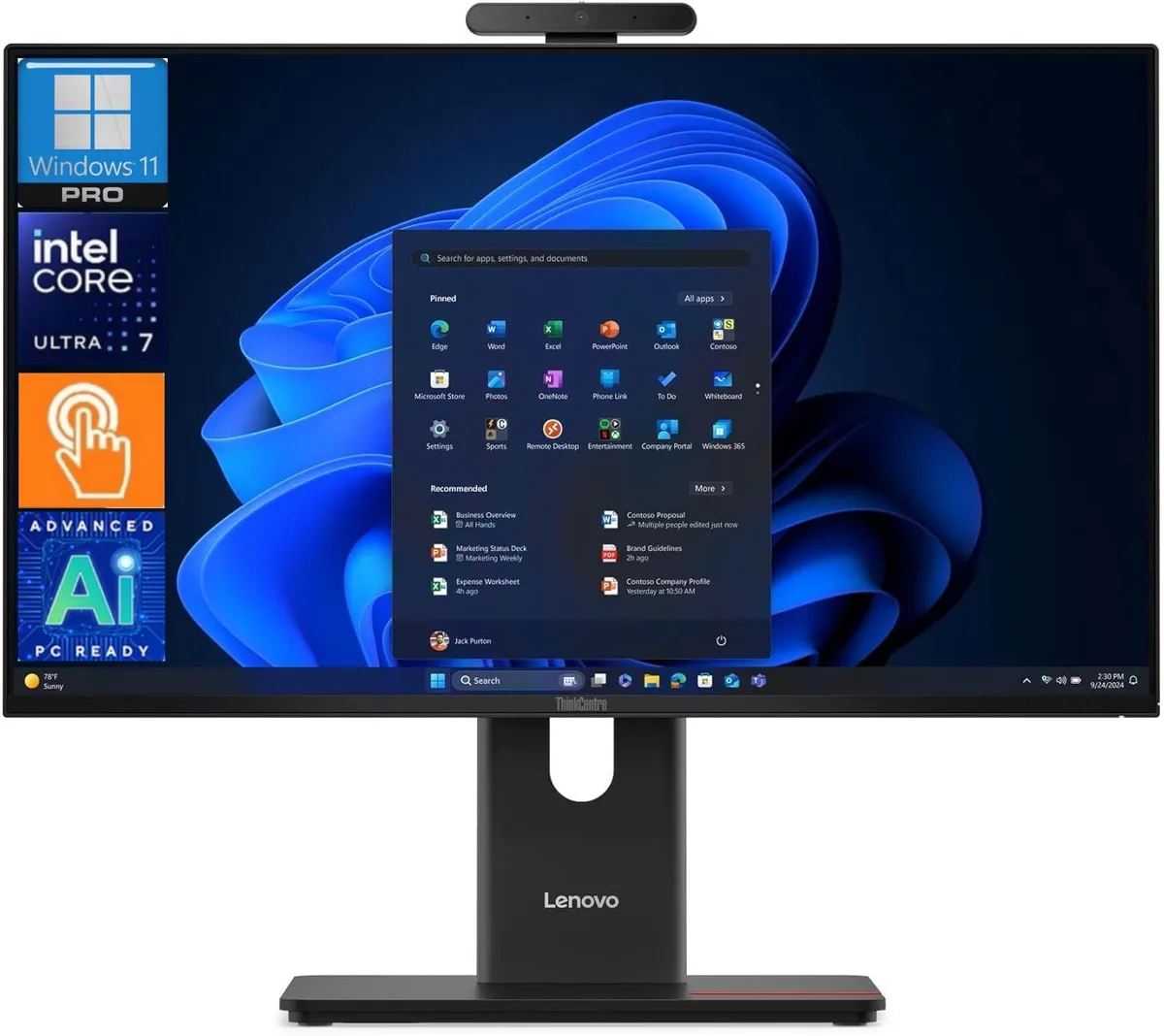 Lenovo Lenovo ThinkCentre M70a Gen 6 23.8" Touch All-in-One Core Ultra 7 265T vPro 32GB DDR5 2TB SSD Win 11 Pro — product photo