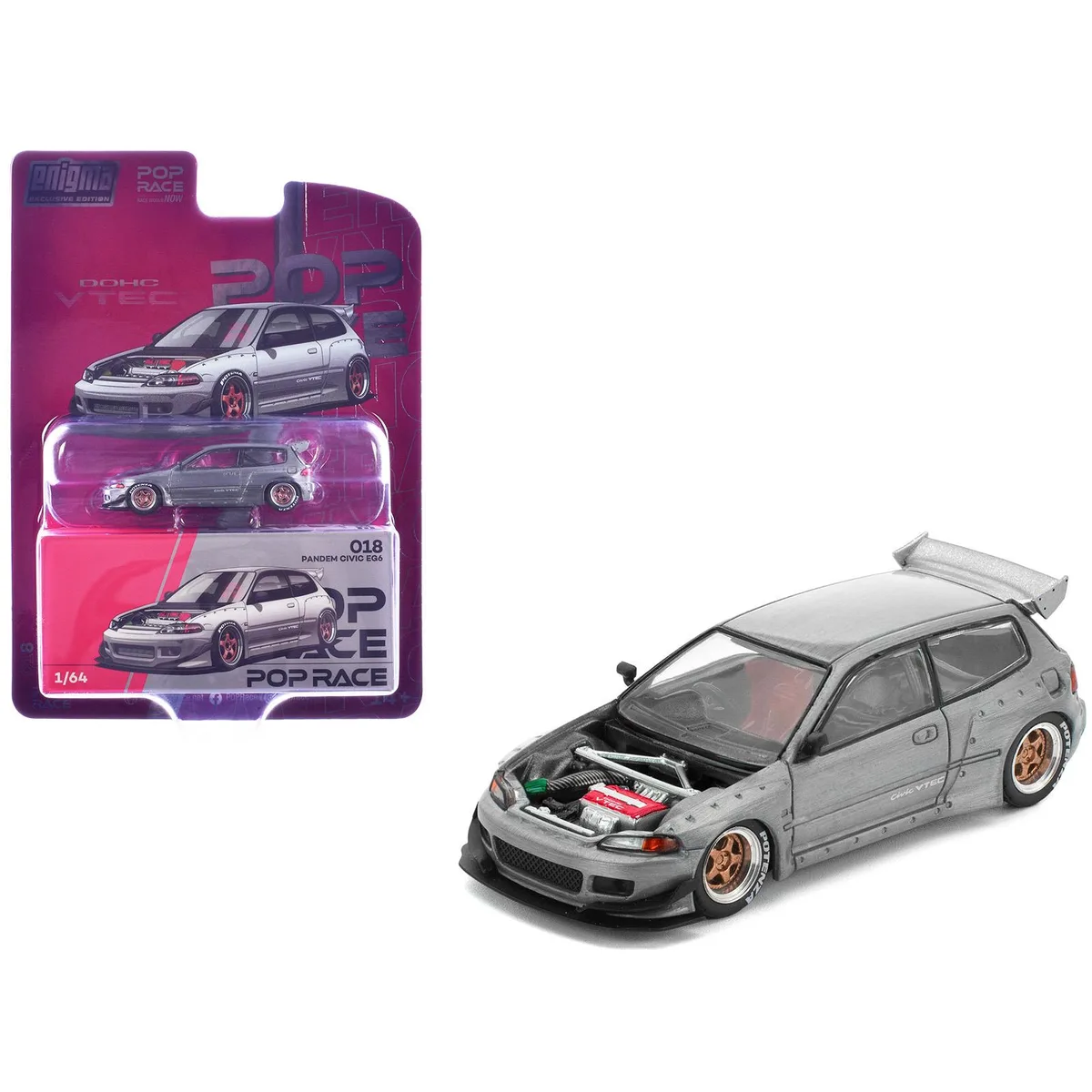 Pop Race Pop Race Pandem Civic EG6 RHD Raw Metal No Hood 1/64 Die Cast Hobby Collectible — product photo