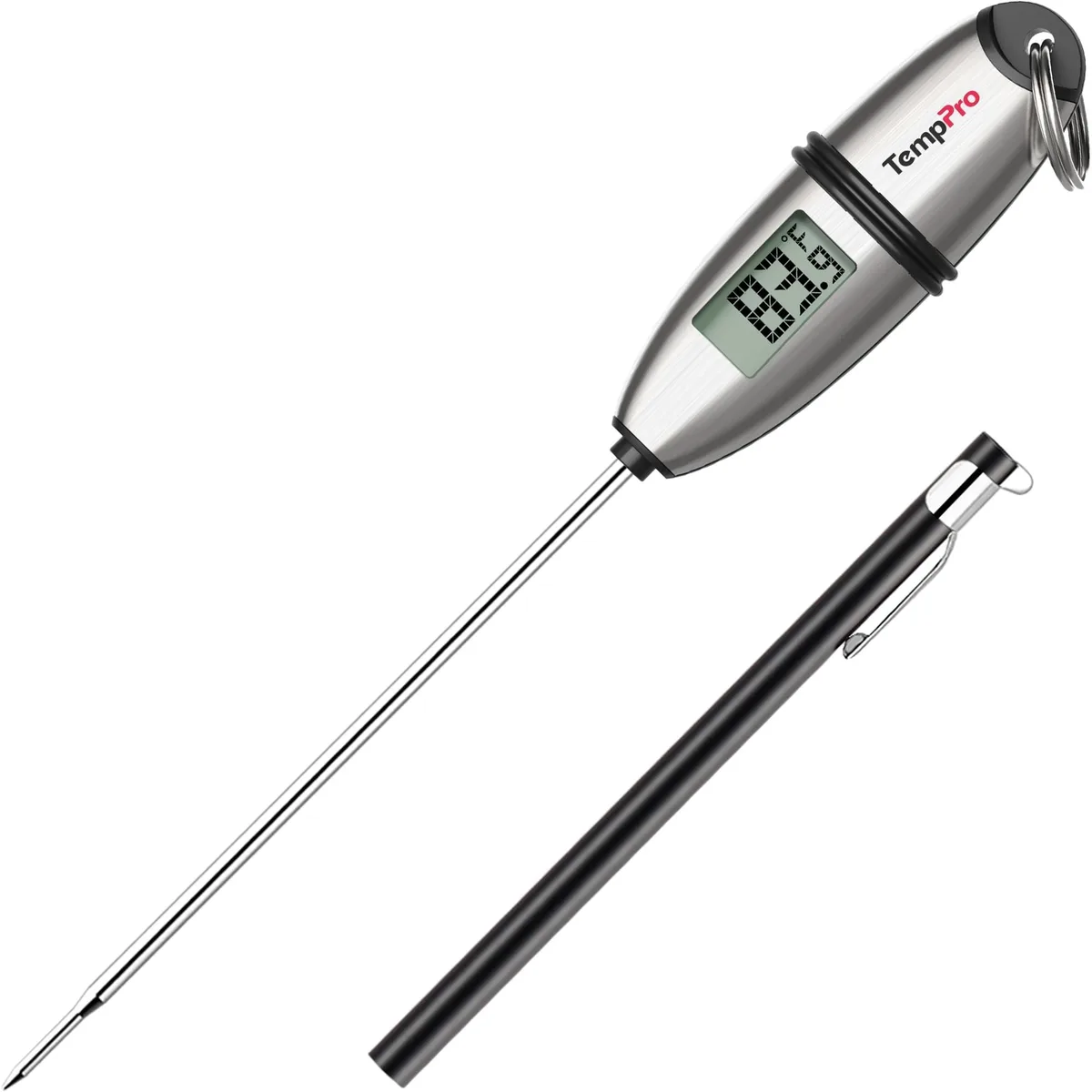 Silver digital thermometer with 5.3in stainless steel probe