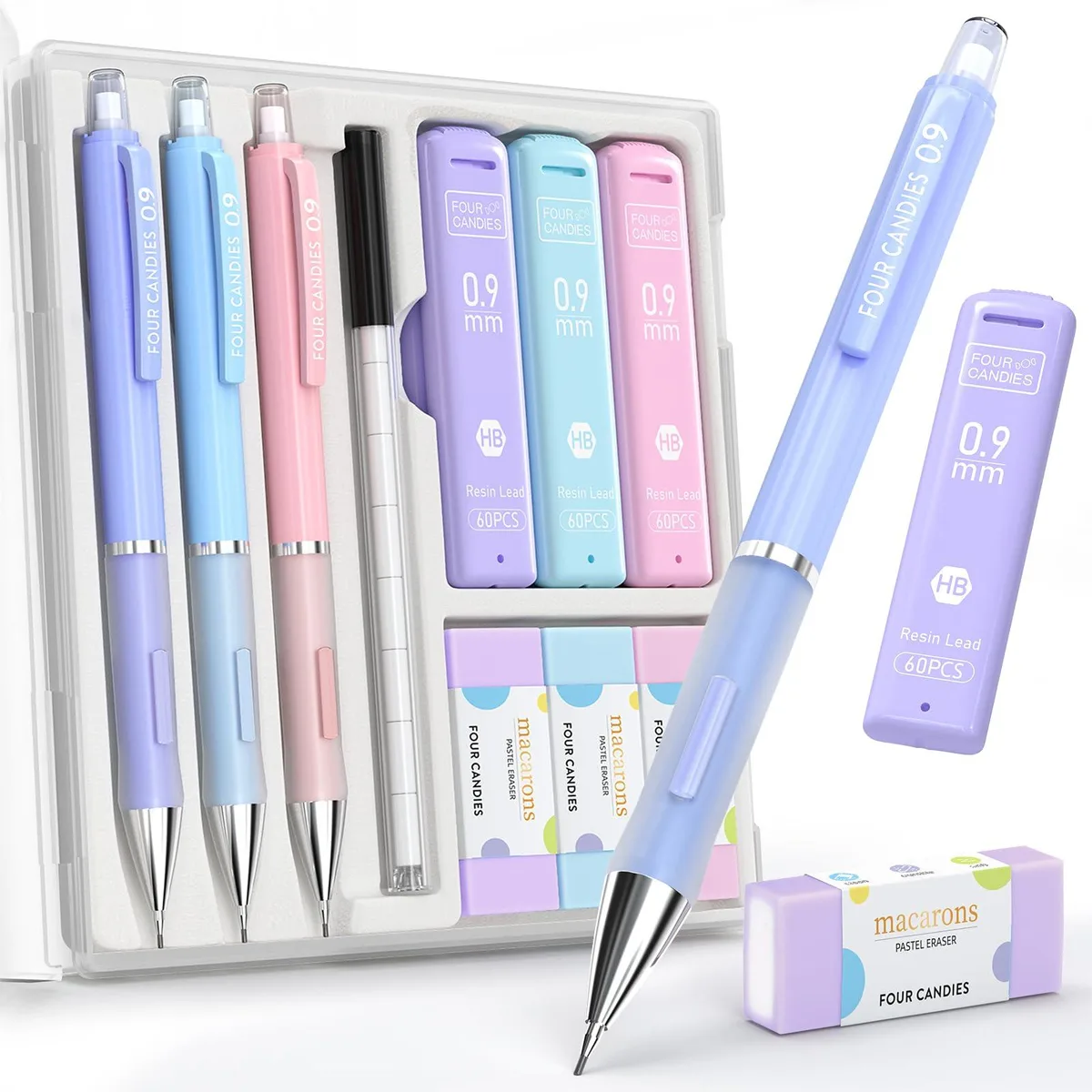  Four Candies 0.9mm Mechanical Pencil Set, 3-Pack with Case — product photo