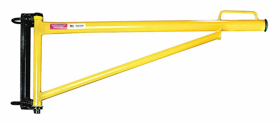 Yellow powder-coated steel hoist bracket with mounting hardware