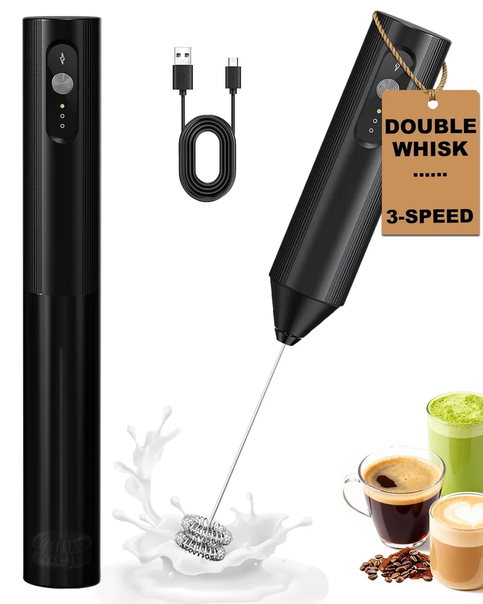  SOENGLYUN 3-Speed Rechargeable Milk Frother Handheld, Black — product photo