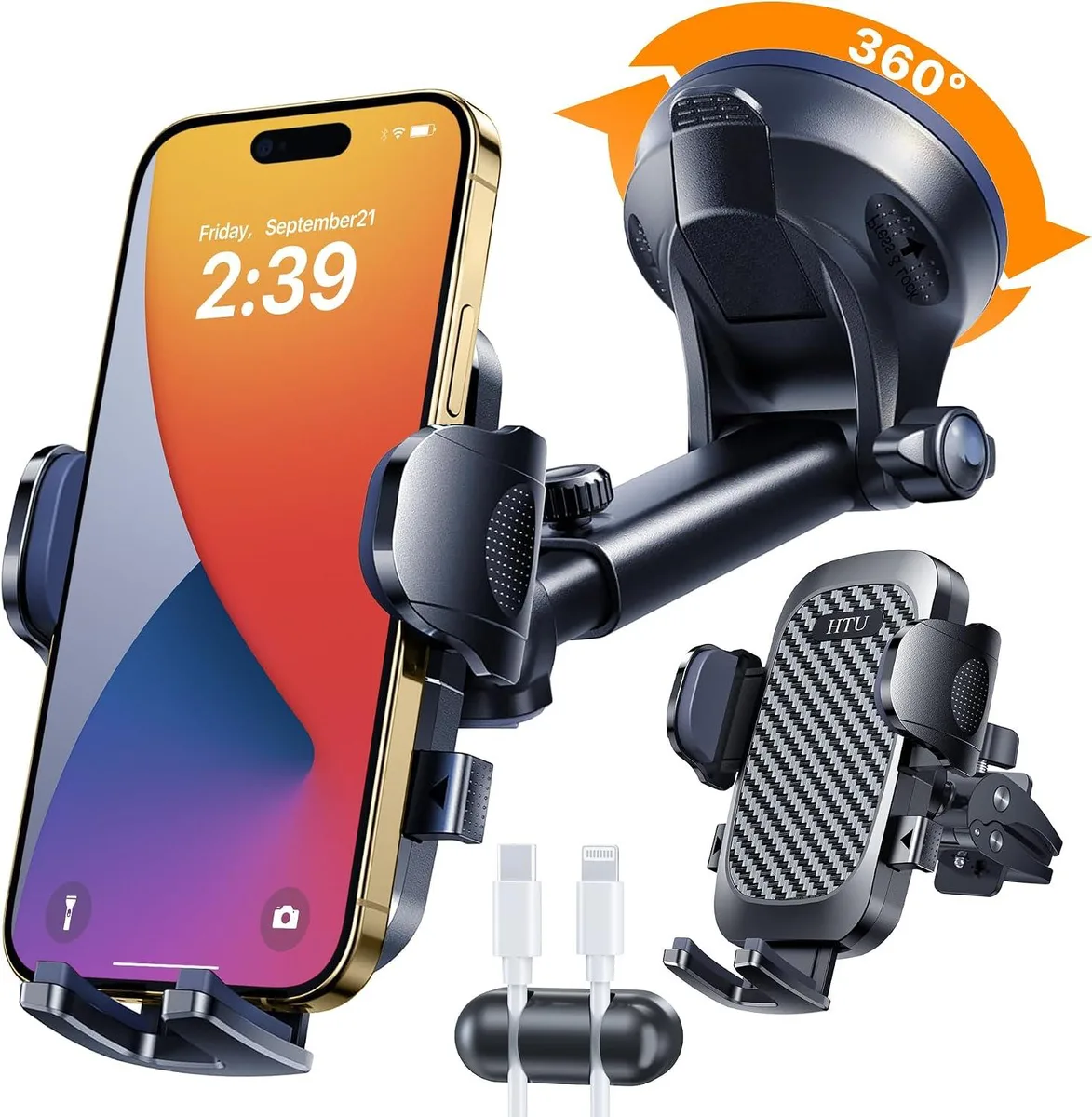 Keyence Keyence 5-in-1 Car Phone Mount 360 Rotation 100+LBS Suction Black — product photo