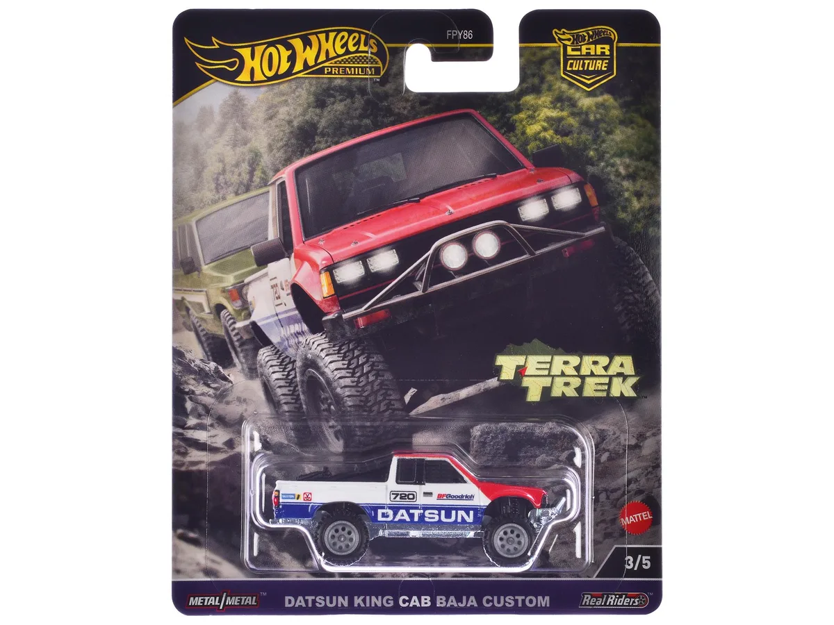 Hot Wheels Hot Wheels Datsun King Cab Baja Custom Pickup Truck #720 White Blue Red Hood Terra Trek hobby collectible — product photo