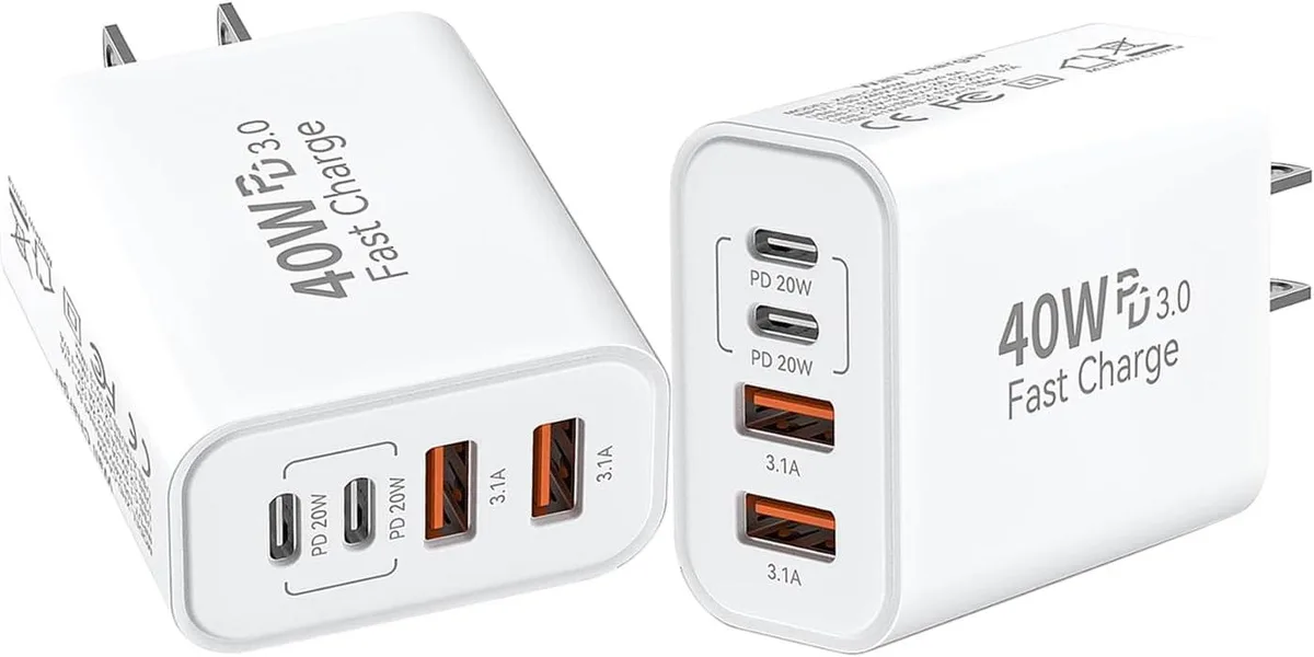 ONITOON ONITOON 40W 4-Port USB-C Wall Charger 2-Pack for iPhone 17 16 15 14 13 12 Xs Max XR — product photo
