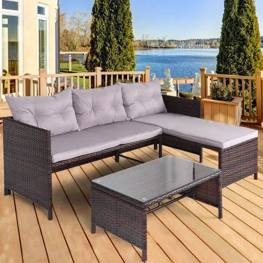 SlickBlue SlickBlue 3-Piece Rattan Wicker Patio Furniture Set Grey — product photo