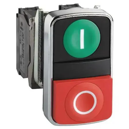 Schneider Electric 22 mm rectangular multi-head operator with green extended and red flush buttons, metal head, IP67 IP69K rating