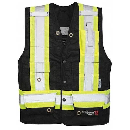 Black flame-resistant surveyor vest size 3XL with mesh side vents and four pockets