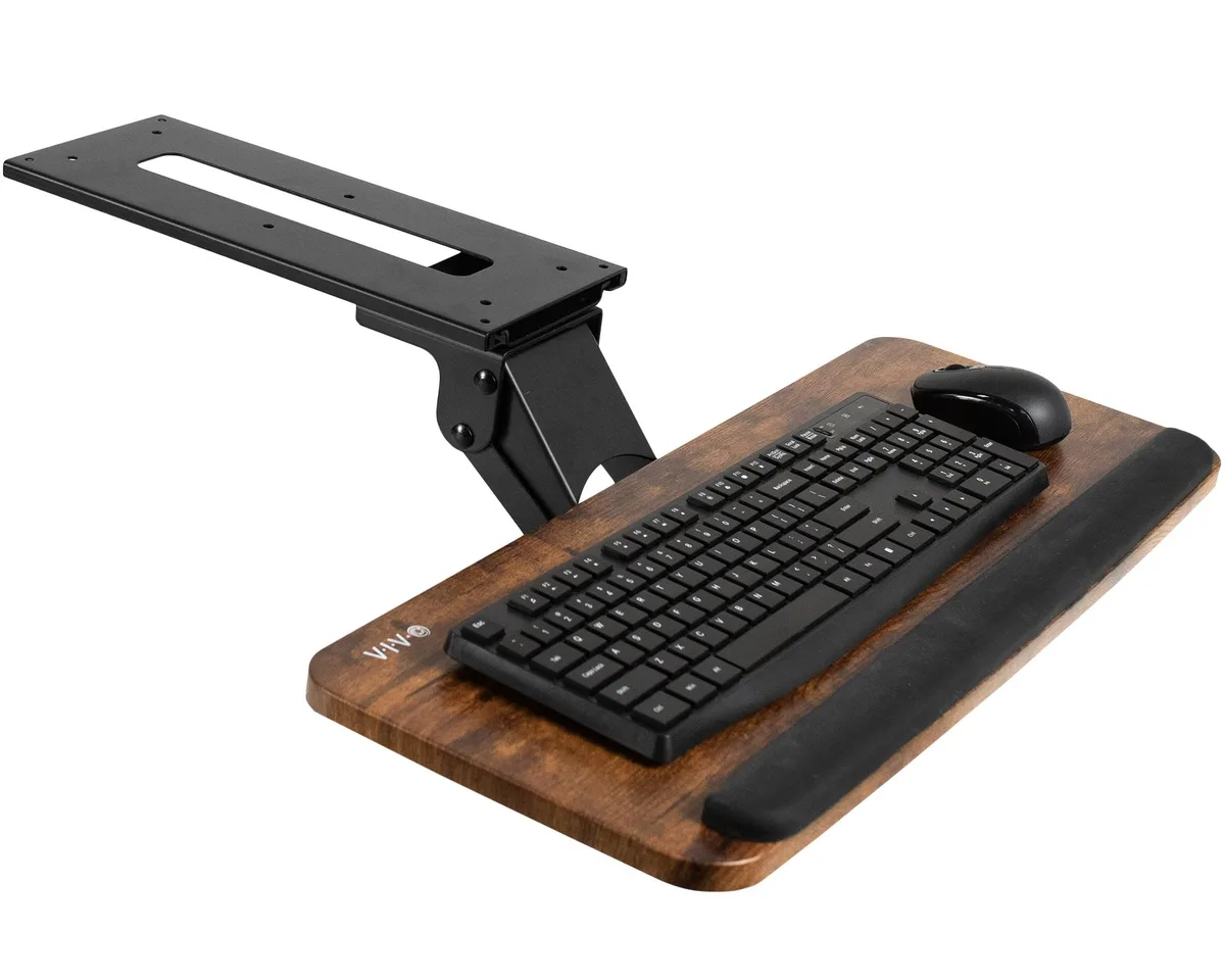 VIVO VIVO Rustic Vintage Brown Keyboard Mouse Tray Under Desk Mount — product photo
