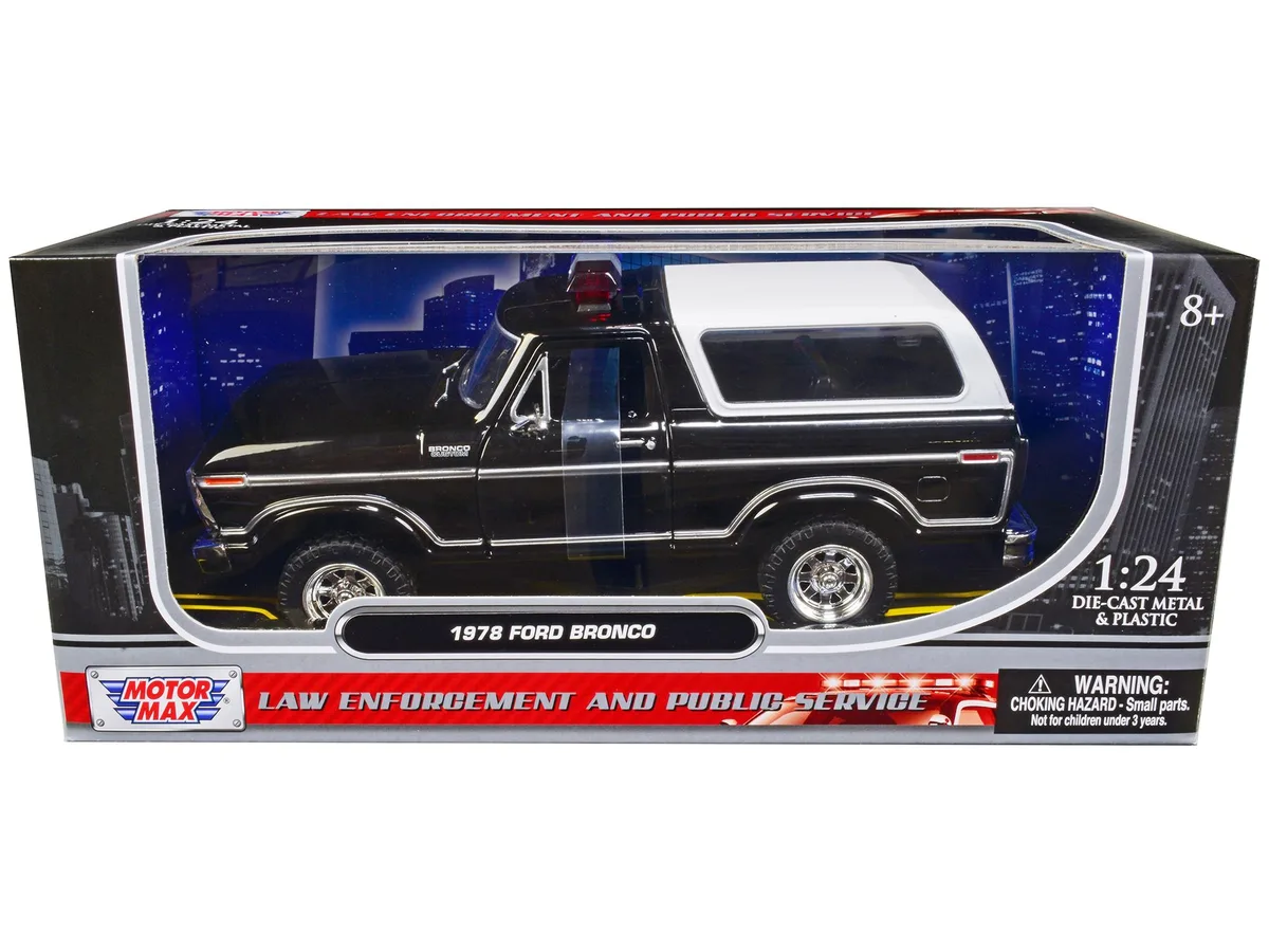 MOTORMAX MOTORMAX 1978 Ford Bronco Police Car Unmarked Black White Top 1/24 Diecast — product photo