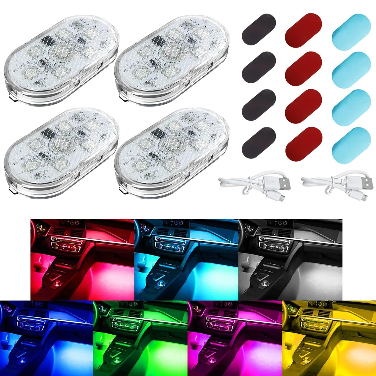  PLALEL 4PCS Wireless LED Interior Lights 7 Colors Magnetic USB Rechargeable — product photo