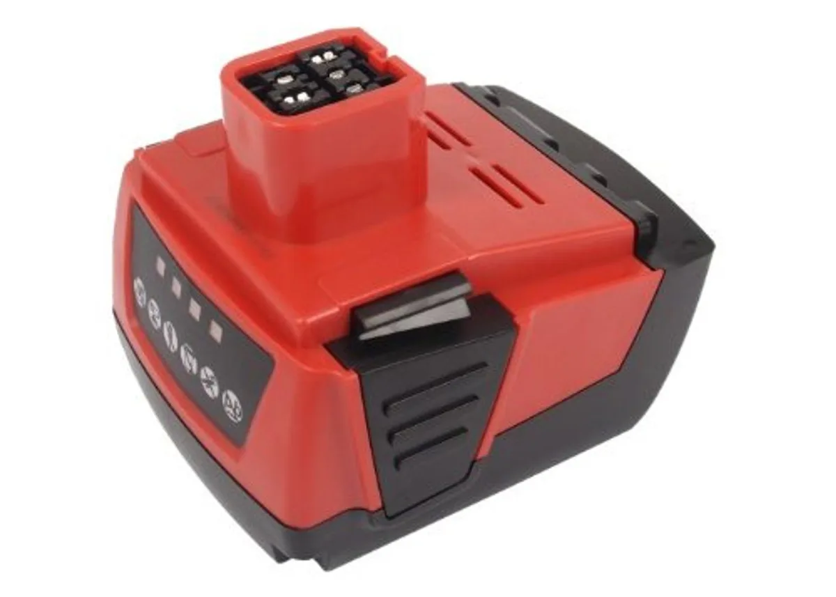 Rectangular black lithium-ion power tool battery with Hilti-style contacts and Cameron Sino branding