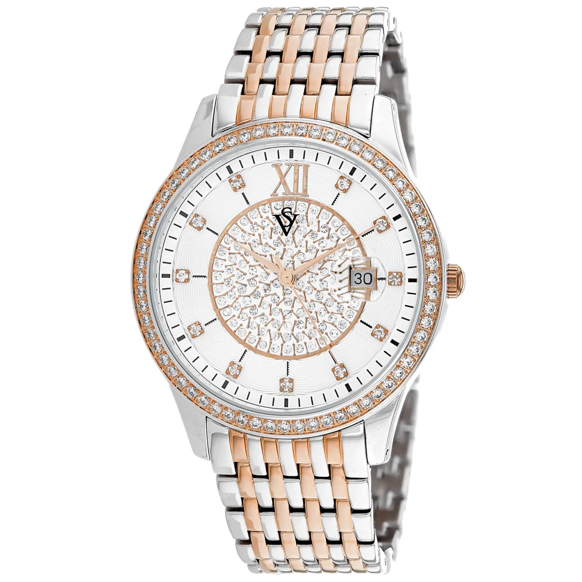 Stainless steel watch with white dial and metal bracelet