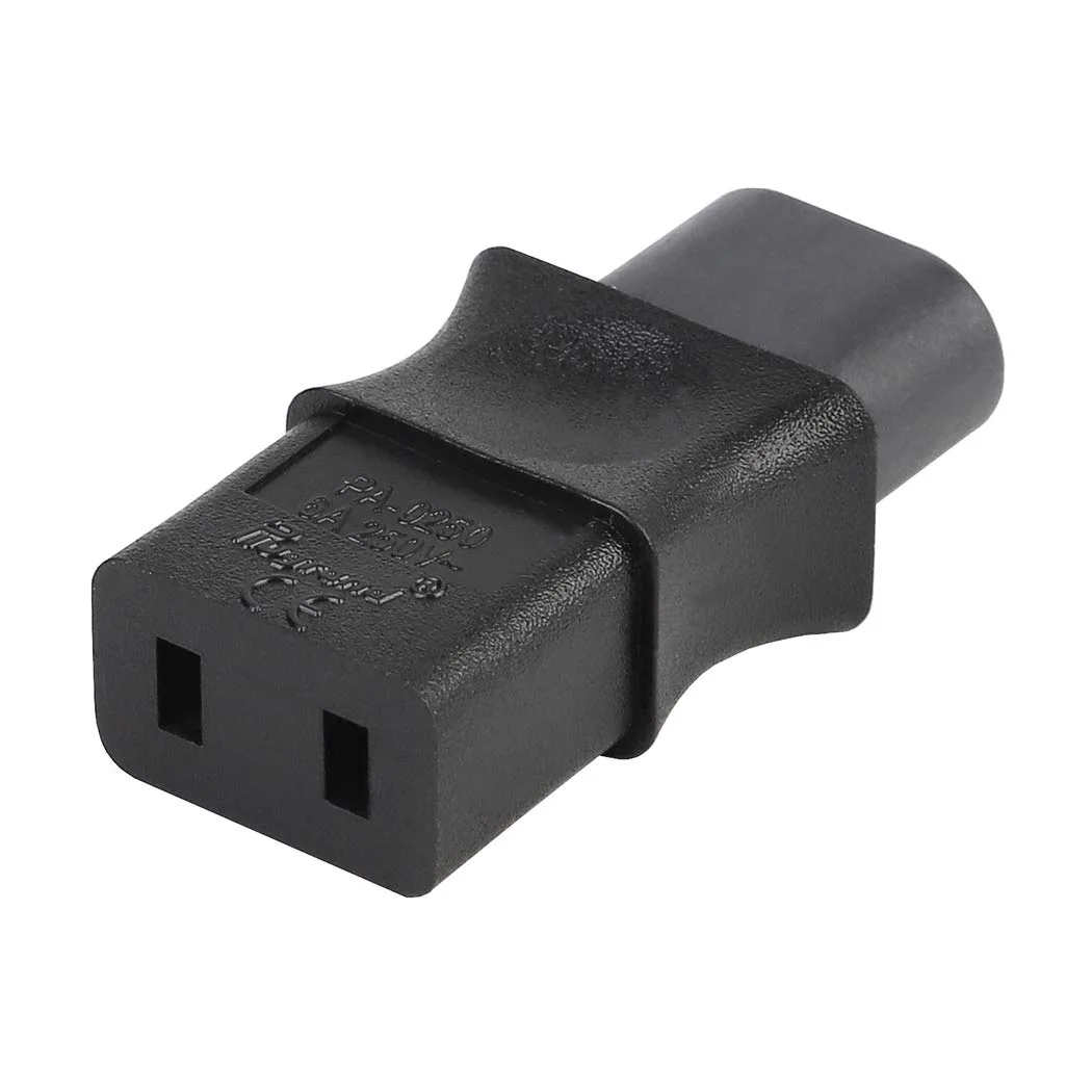 Black IEC C8 male to C9 female power adapter