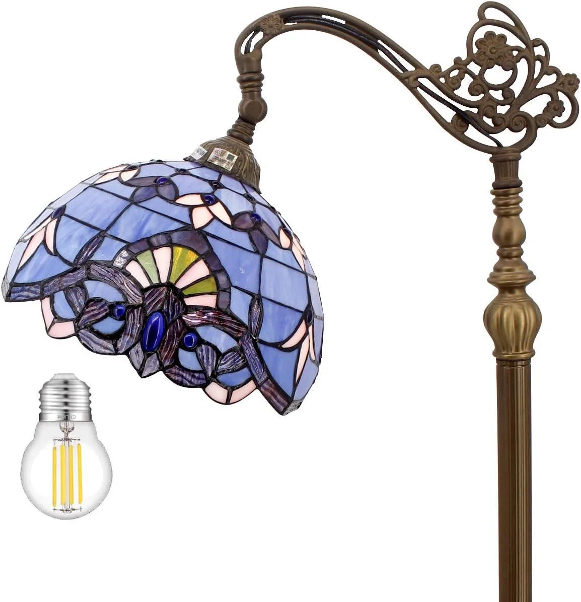 TUKO TUKO Tiffany Style Blue Purple Stained Glass Floor Lamp 12x18x64 Inches Gooseneck Adjustable S003C Series — product photo