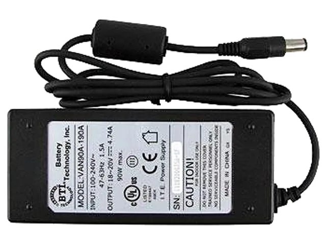 Black rectangular AC adapter with power cable attached
