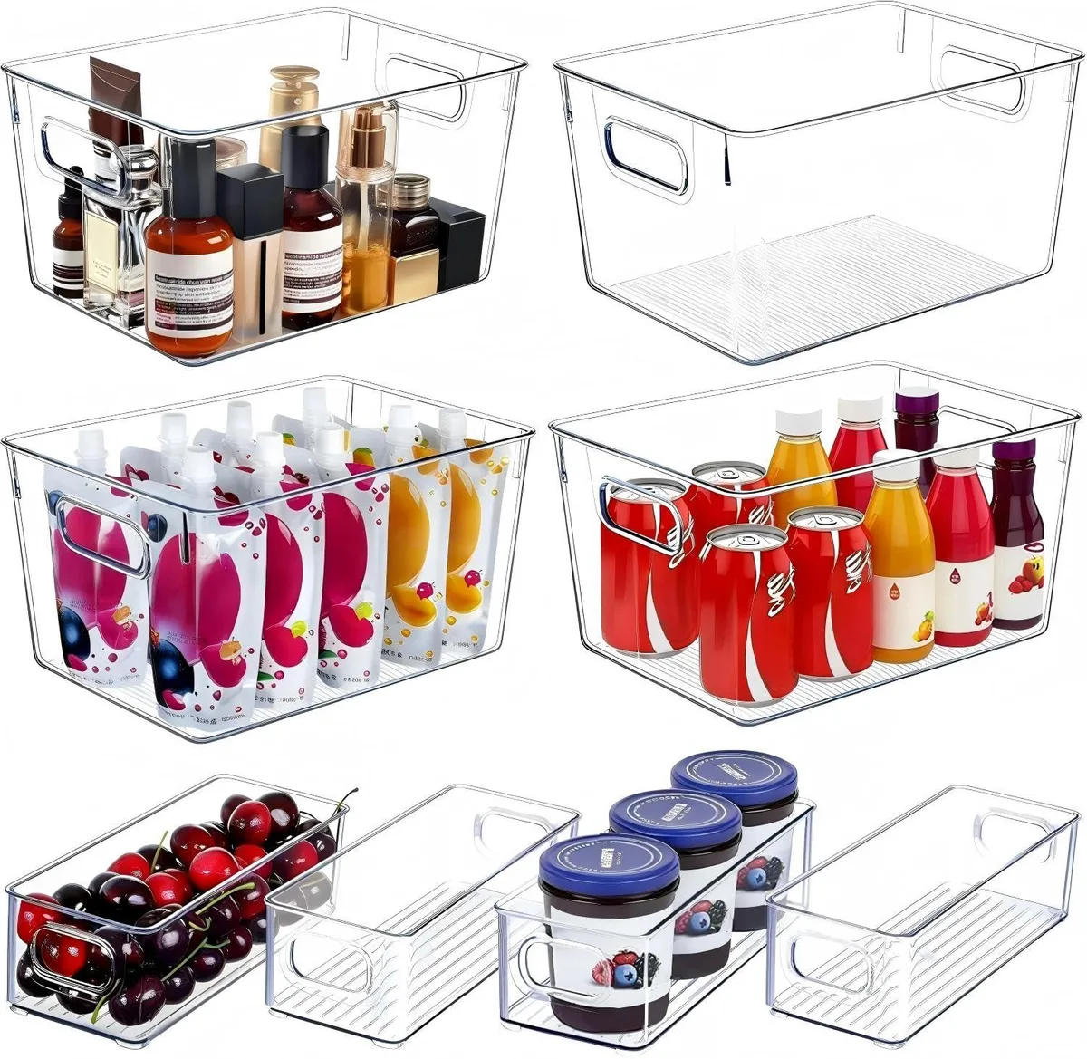  SKTEET W-01 storage bins 8 pack transparent PET 11.7x12.7x7.9 in — product photo