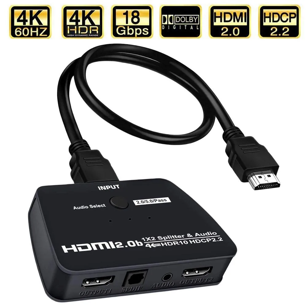 AUBEAMTO AUBEAMTO 4K@60Hz HDMI Splitter 1x2 Audio Extractor SPDIF 3.5mm — product photo