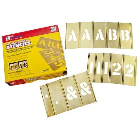 Brass stencil kit, gold finish, 92 characters in case