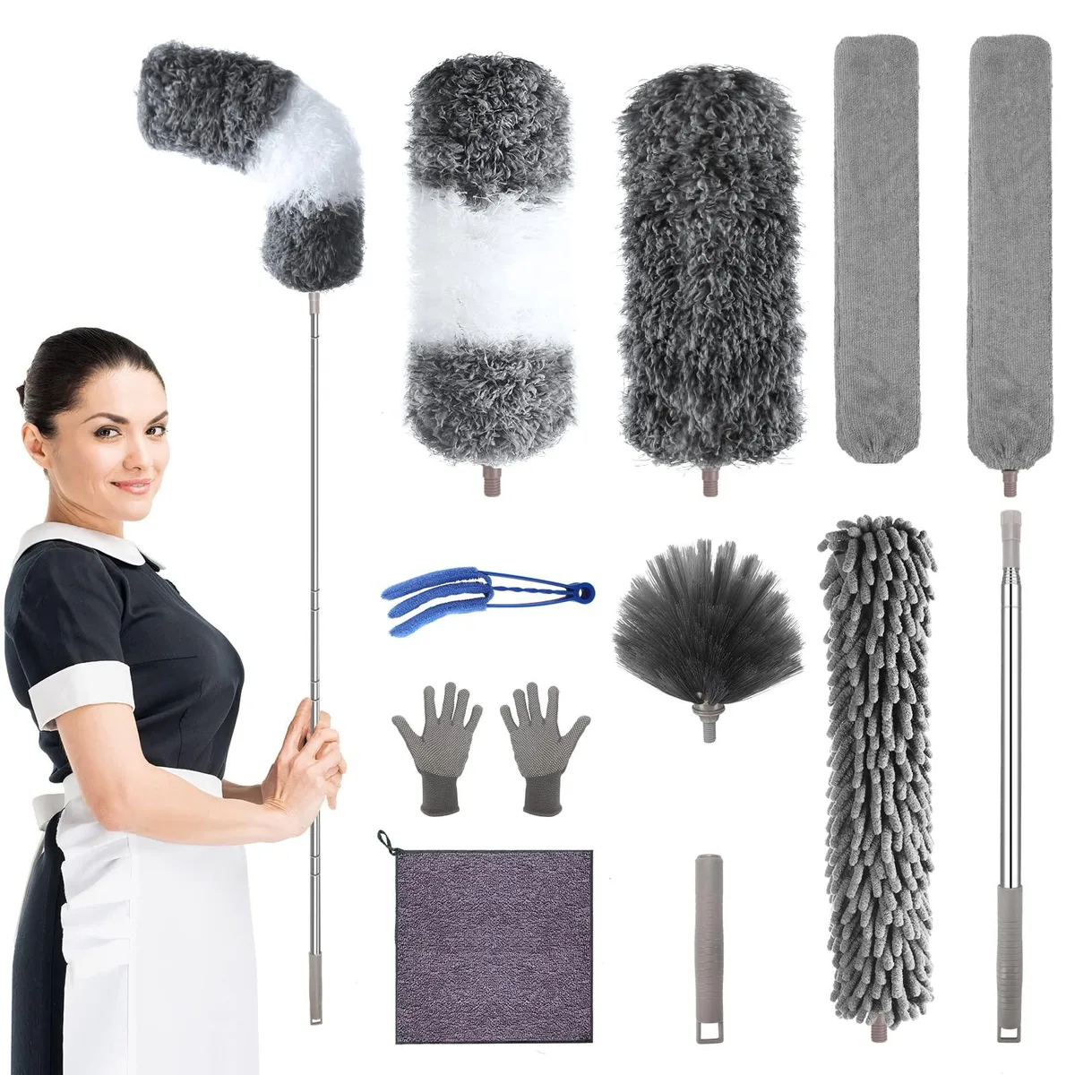 12-piece microfiber duster kit with extendable pole up to 100 inches